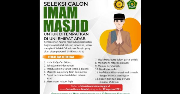 Kemenag Buka Seleksi Imam Masjid Uni Emirat Arab, Begini Daftarnya