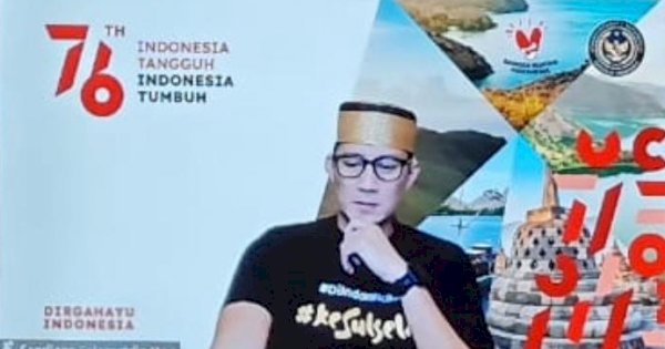 Promosikan Sulsel, Sandi Uno Pake Songkok Recca dan Kaos Bertulis #kesulselmi