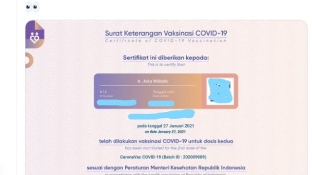 Sertifikat Vaksinasi Jokowi Bocor ke Publik