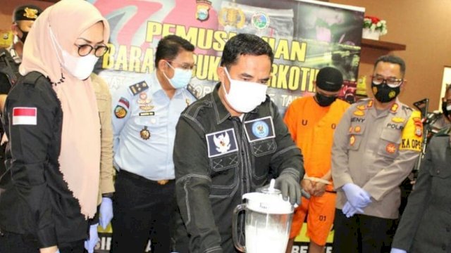 Wabup Takalar Hadiri Pemusnahan Barang Bukti Sabu di Polres Takalar