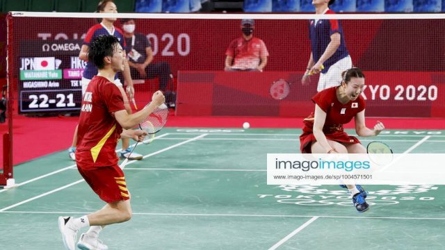 Tokyo Olympics: Badminton Japan s Yuta Watanabe front L and Arisa Higashino front R react after winning the Tokyo Olympic badminton mixed doubles bronze medal match against Hong Kong s Tang Chun-man and Tse Ying-suet on July 30, 2021, at Musashino Forest Plaza. TOPPAGE PUBLICATIONxINxGERxSUIxAUTxHUNxONLY A14AA0000755172P