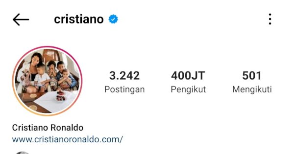 Cristiano Ronaldo Jadi Manusia Pertama dengan Pengikut Instagram 400 Juta