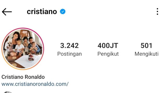 Cristiano Ronaldo Jadi Manusia Pertama dengan Pengikut Instagram 400 Juta