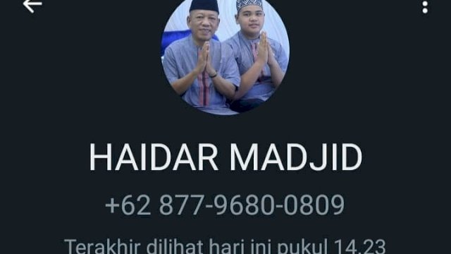 Tangkapan layar WhatsApp yang catut nama Politisi Demokrat Sulsel Haidar Madjid (Foto: IST)