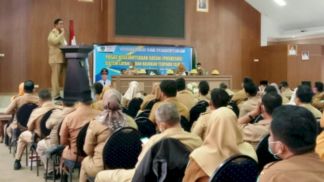 Bupati Maros Chaidir Syam menghadiri sosialisasi Puskesos, Senin (24/1/2022). (Foto: Abatanews/Wahyuddin)