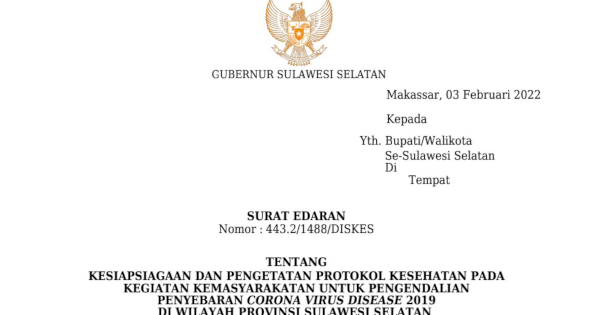 Pemprov Sulsel Keluarkan Surat Edaran Terbaru Soal Covid-19, Ini Isinya