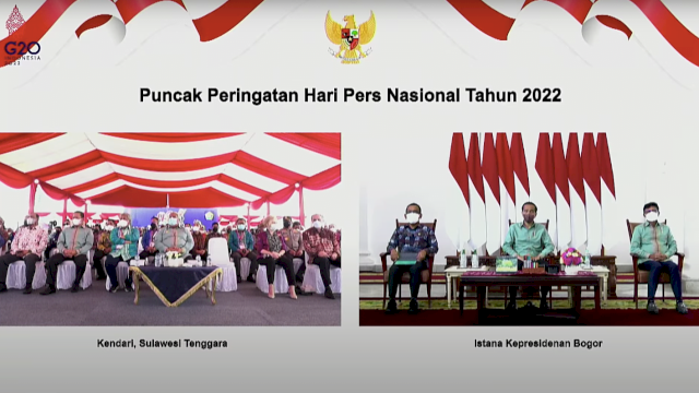 Presiden Jokowi hadir secara virtual pada peringatan Hari Pers Nasional (HPN) 2022, Rabu (9/2/2022). (Foto: Sekretariat Kabinet)