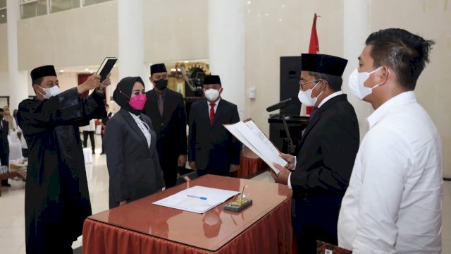 Walikota Makassar Moh Ramdhan Pomanto saat mantik Inspektur Daerah yang berlangsung di Baruga Anging Mammiri, Rabu (2/3/2022). (foto: Humas Pemkot Makassar).