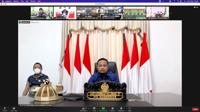 Andi Sudirman Sulaiman saat mengikuti rapat koordinasi PPKM Jawa-Bali secara virtual, Minggu (6/3/2022) (Istimewa) 