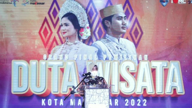 Ketua TP PKK Kota Makassar, Indira Jusuf Ismail saat menghadiri grand final Duta Wisata Makassar di Hotel Gammara, Makassar, Jumat (18/3/2022). (Abatanews/Azwar)