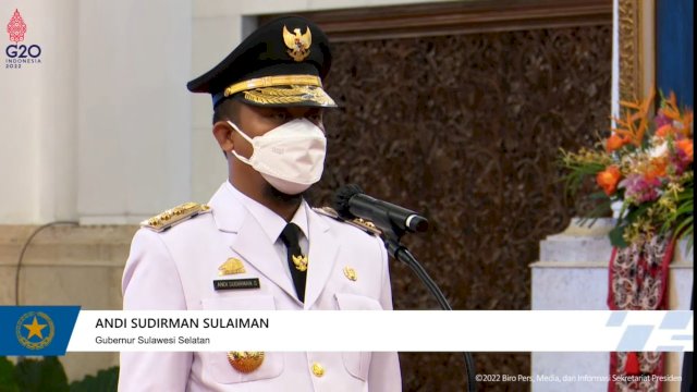 Andi Sudirman Sulaiman resmi dilantik jadi Gubernur Sulsel, pada Kamis (10/3/2022). (Tangkapan layar YouTube Sekretariat Negara) 