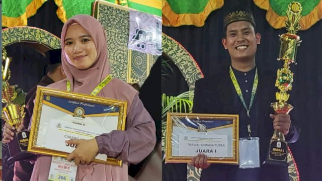 Pasangan suami istri berhasil meraih juara 1 dalam ajang Musabaqah Tilawatil Quran (MTQ) 2022 tingkat Kabupaten Mimika. (Foto: UIN Alauddin) 