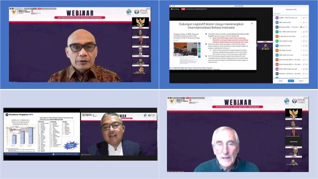 Tangkapan layar Webinar Internasionalisasi Bahasa Indonesia yang diselenggarakan KBRI di London, Rabu (27/4/2022). 