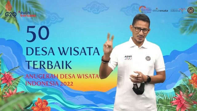 Tangkapan layar YouTube Sandiaga Uno tentang Anugerah Desa Wisata Indonesia (ADWI 2022).