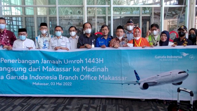 Maskapai Garuda Indonesia membuka kembali penerbangan internasional dari Makassar menuju Madina, Arab Saudi setelah vakum selama 2 tahun akibat pandemi Covid-19. (Abatanews)