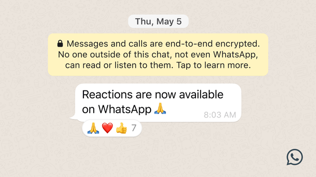 Salah satu fitur baru WhatsApp yakni bisa merespons emoji pada sebuah chat. (Foto: WhatsApp) 