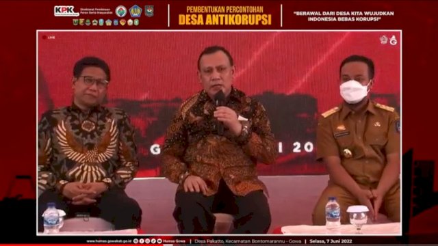 Konfrensi pers pembentukan percontohan Desa Antikorupsi 2022 oleh KPK, pada Selasa &#x1f3a3;(7/5/2022). (Tangkapan layar YouTuber KPK RI) 