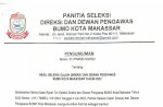 Pengumuman Hasil Seleksi Direksi dan Dewas BUMD Berdasarkan Nilai Tertinggi