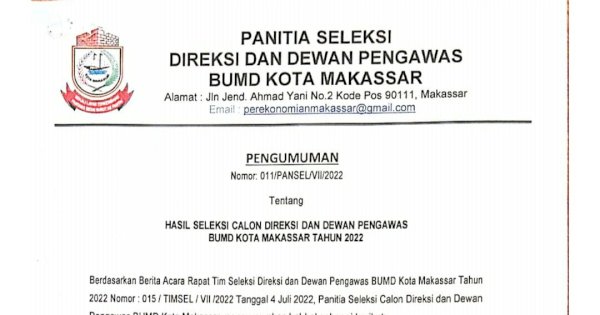 Ini Hasil Seleksi Direksi dan Dewas BUMD Kota Makassar