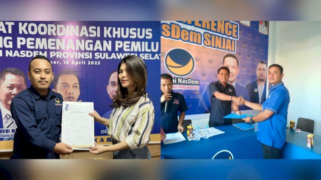 Tokoh politik, pejabat, pengusaha, tokoh-tokoh berpengaruh di kecamatan, hingga kaum milenial berbondong-bondong daftar Bacaleg di semua DPD dan DPW NasDem di Sulsel. (Kolase foto) 