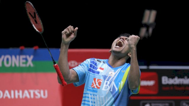 Ekspresi Chico saat memastikan tiket final Malaysia Open 2022. (Foto: PBSI)