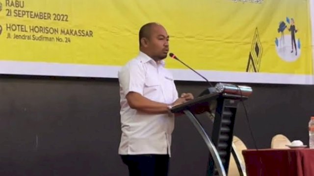 Kadispar Kota Makassar, M Roem saat memberikan sambutan dalam Workshop Animasi dan Video di Hotel Horizon Makassar, Rabu (21/9/2022).