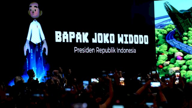 Presiden RI Joko Widodo (Jokowi) meluncurkan platform digital berbasis interaksi sosial di dunia virtual bernama “Jagat Nusantara”, yang digelar di The Ballroom Djakarta Theater, Jakarta, Jumat (28/10/2022) .