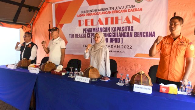  BPBD Kabupaten Luwu Utara menggelar Pelatihan Tim Reaksi Cepat Penanganan Bencana Kota Luwu Utara Tahun 2022 selama tiga hari sejak 14-16 Oktober 2022 dan dibuka secara langsung oleh Bupati Luwu Utara, Indah Putri Indriani.