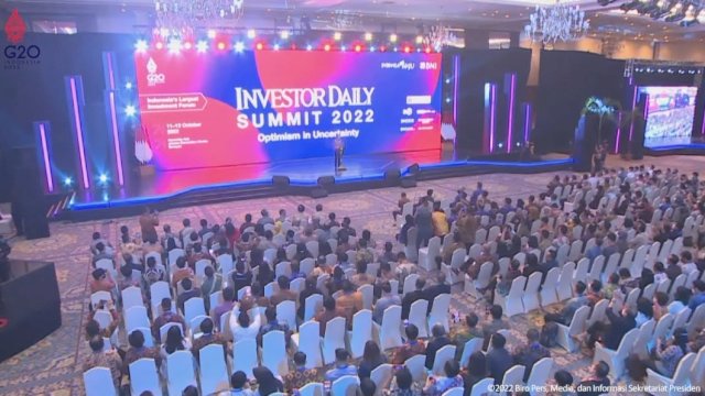 Acara Investor Daily Summit 2022 di Jakarta Convention Center, Selasa (11/10/2022). (Tangkapan layar kanal YouTube Sekretariat Presiden) 