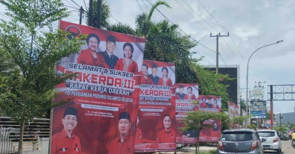 Nyaris Seluruh Wajah Puan Terpampang di Spanduk Rakerda PDIP Sulsel, Ini Maknanya