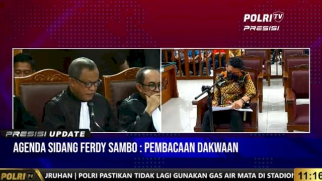 Sidang perdana kasus pembunuhan Brigadir J yang berlangsung di PN Jakarta Selatan, pada Senin (17/10/2022). (Tangkapan layar kanal YouTube Polri TV) 