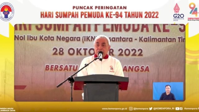 Gubernur Kalimantan Timur Isran Noor saat memberi sambutan Hari Sumpah Pemuda, yang disiarkan kanal YouTube Kemenpora RI, pada Jumat (28/10/2022). 