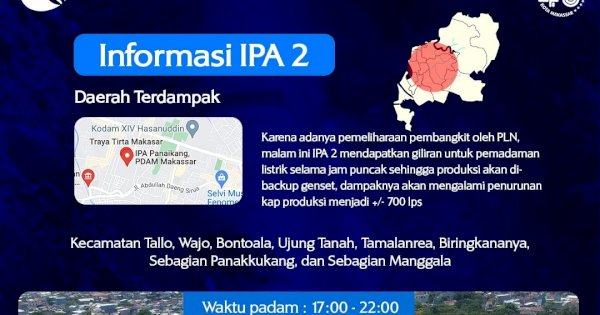 PLN Lakukan Pemadaman, Suplai Air PDAM Makassar Menurun di 12 Kecamatan