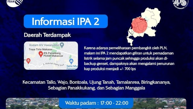 PLN Lakukan Pemadaman, Suplai Air PDAM Makassar Menurun di 12 Kecamatan