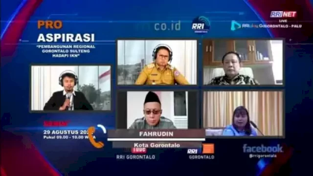 Penjagub Gorontalo Hamka Hendra Noer menjadi narasumber pada Dialog Pro Aspirasi dengan tema “Pembangunan Regional Gorontalo-Sulteng hadapi IKN” di ruang siar RRI Gorontalo, pada Senin (29/8/2022).