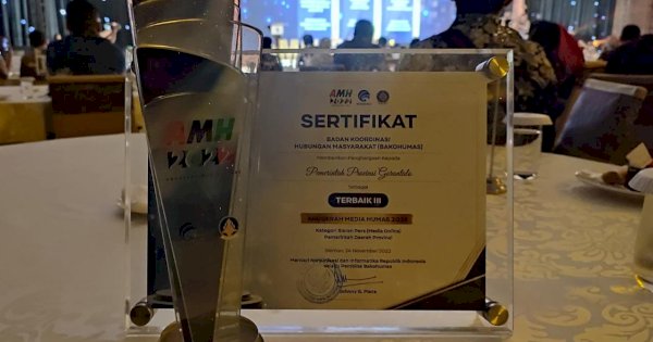 Diskominfotik Gorontalo Sukses Raih Juara III Siaran Pers AMH 2022