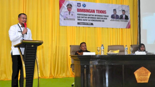 Dinas Komunikasi, Informatika, dan Statistik (Diskominfotik) Provinsi Gorontalo menggelar bimbingan teknis penyusunan Daftar Informasi Publik (DIP) dan uji konsekuensi Daftar Informasi Dikecualikan (DIK). Bimtek dibuka oleh Kepala Diskominfotik, Masran Rauf, di Aula Kantor Bupati Pohuwato, pada Rabu (2/11/2022).