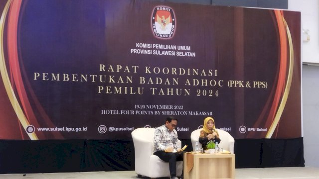 Rapat Koordinasi Pembentukan Badan Adhoc (PPK & PPS) Pemilu 2024 di Hotel Four Poin by Sheraton, Makassar, pada Ahad (20/11/2022).