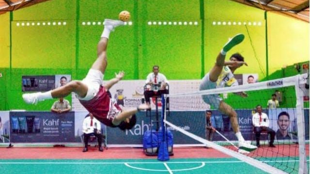 Atlet sepak takraw Provinsi Gorontalo meraih medali emas pada ajang Pekan Olahraga Mahasiswa Nasional (Pomnas) 2022 yang berlangsung di Padang, Sumatera Barat, Rabu (23/11/2022).