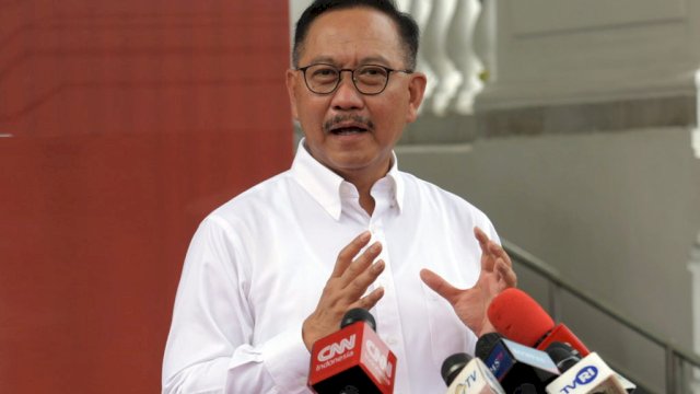 Kepala Otorita IKN, Bambang Susantono dalam keterangan persnya usai menghadiri rapat terbatas (ratas) yang dipimpin oleh Presiden Jokowi, di Istana Merdeka, Jakarta, Senin (28/11/2022). 