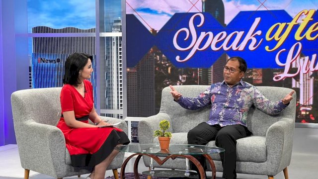 Wali Kota Makassar Moh Ramdhan Pomanto saat Speak After Lunch 'Mega Proyek 2023 Menuju Makassar Kota Dunia' di Studio INews Tv, Jakarta, pada Selasa (27/12/2022).