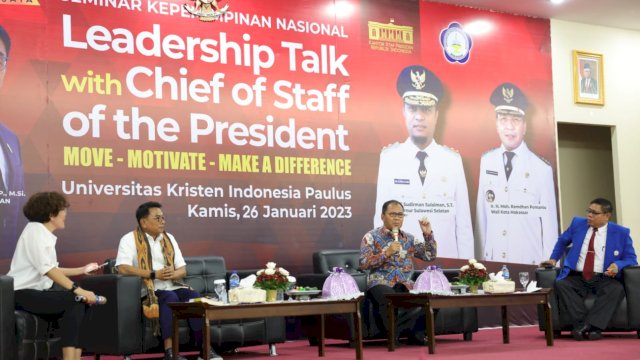 Wali Kota Makassar Moh Ramdhan Pomanto didaulat menjadi salah satu pembicara dalam agenda Seminar Kepemimpinan Nasional, Leadership Talk with Chief of Staff of President dengan tema Move, Motivate, Make a Difference bersama Kepala Staf Kepresidenan (KSP) Dr. Moeldoko.