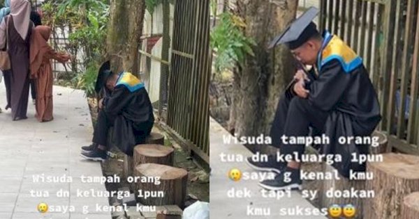 Momen Pilu Seorang Wisudawan Tanpa Orang Tua, Duduk Sendirian Sambil Pegang Ijazah