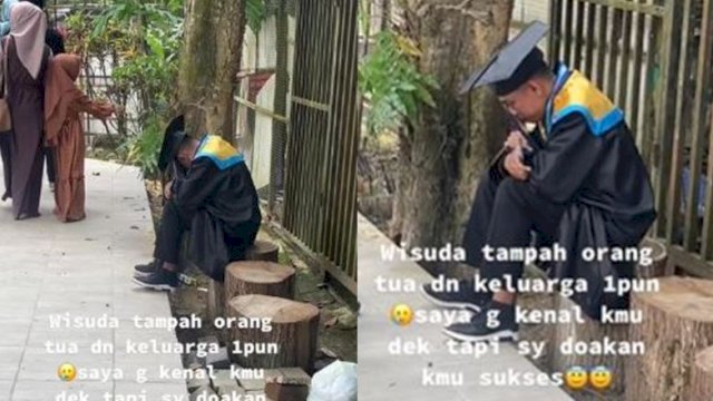 Momen Pilu Seorang Wisudawan Tanpa Orang Tua, Duduk Sendirian Sambil Pegang Ijazah