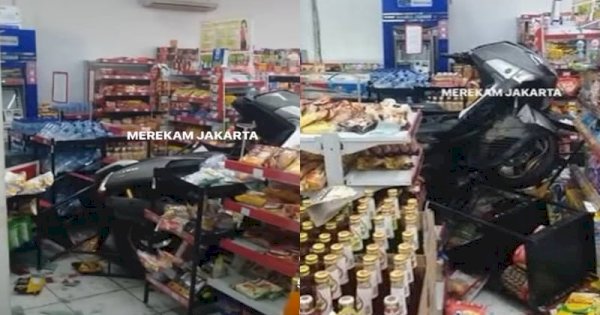 Viral Pengendara Motor Seruduk Minimarket, Diduga Kurang Hati-hati 