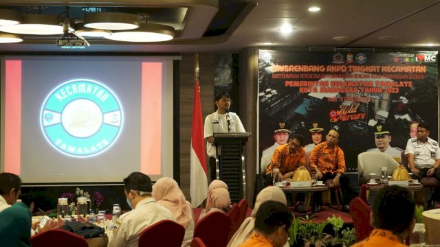 dr Udin Malik saat memberi sambutan pada acara Musyawarah Rencana Pembangunan Kecamatan Tamalate di Mercure Hotel, Rabu (15/2/23). 