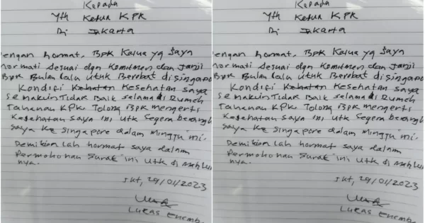 Ogah Dirawat di Indonesia, Lukas Enembe Bikin Surat Tulisan Tangan ke Firli Agar Dirujuk ke Singapura