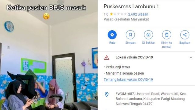 Foto: Kolase Tangkapan Layar Instagram @memomedsos dan Google Maps Puskesmas Lambunu 1