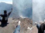 Viral Seorang Pria Nekat Duduk di Tepi Kawah Gunung, Tuai Kritik Netizen
