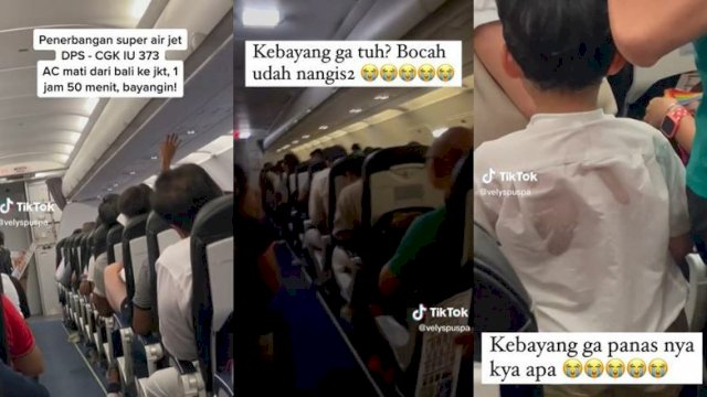 Sebuah video memperlihatkan para penumpang maskapai super Air Jet kepanasan karena pendingin ruangan atau air conditioner (AC) mati viral di TikTok. Video tersebut pertama kali diunggah oleh akun TikTok @velyspuspa.